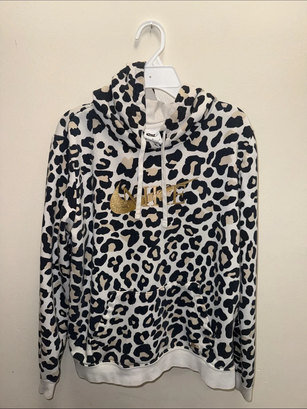 Nike Leopard Print Hoodie with Metallic Gold Swoosh